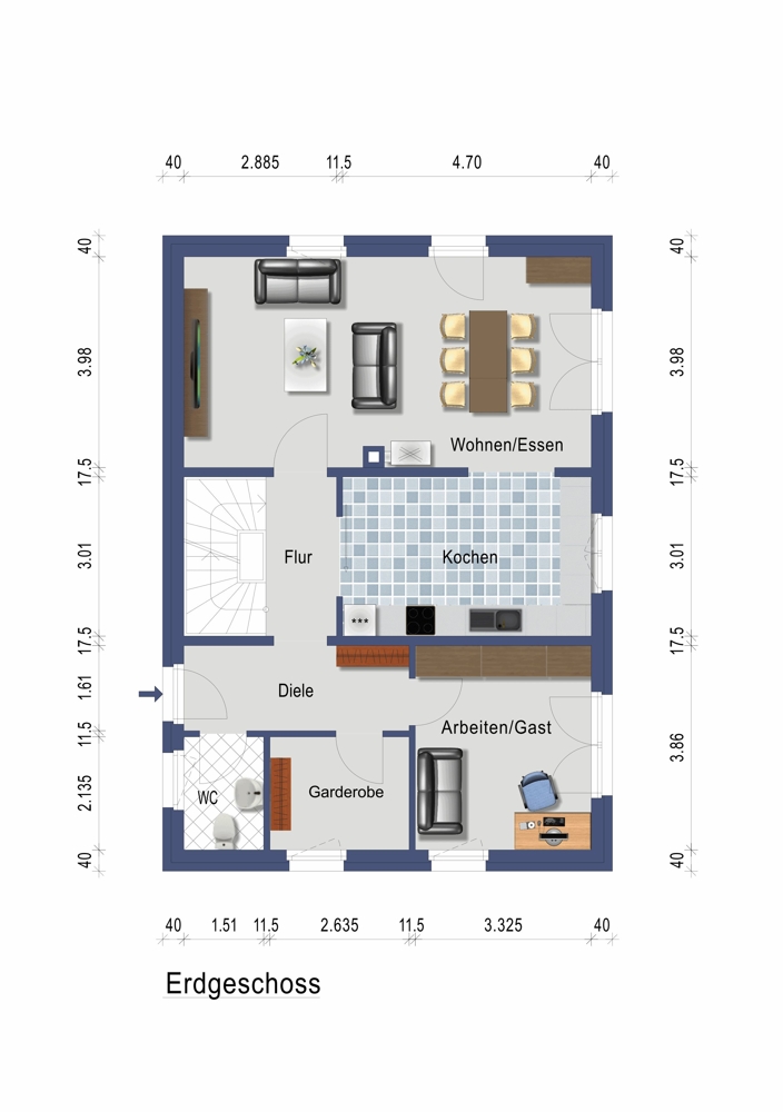 Grundriss Erdgeschoss Einfamilienhaus Wolfsburg / Ehmen