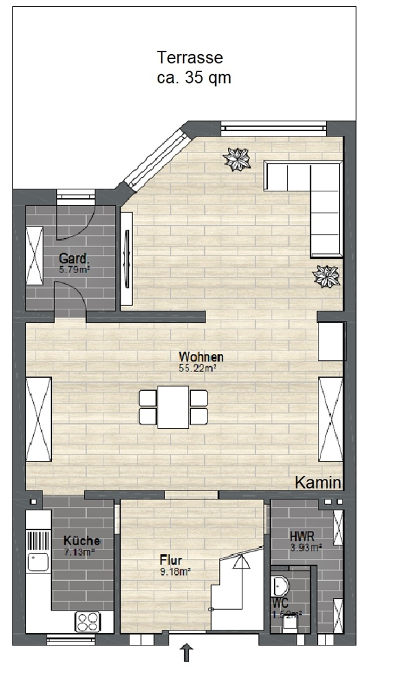 Grundriss EG Reihenmittelhaus Gifhorn