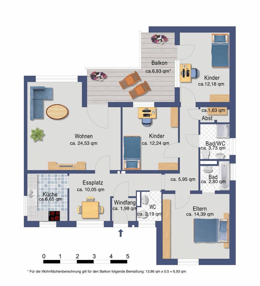 Grundriss bema�t Etagenwohnung Braunschweig / Weststadt