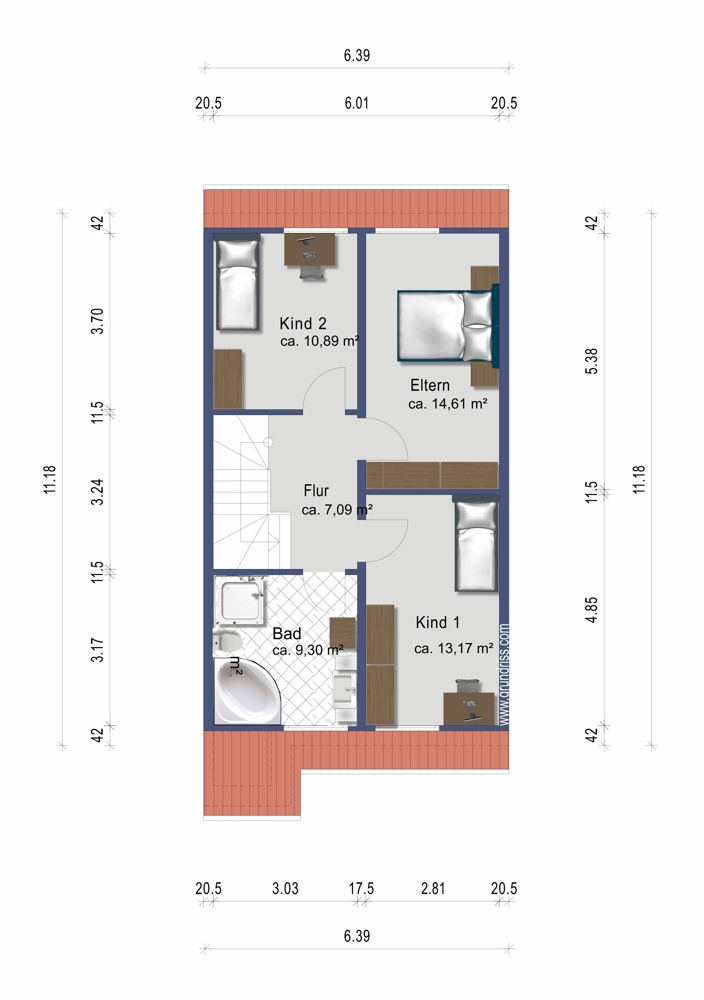 Grundriss Dachgeschoss Reihenmittelhaus Parsau