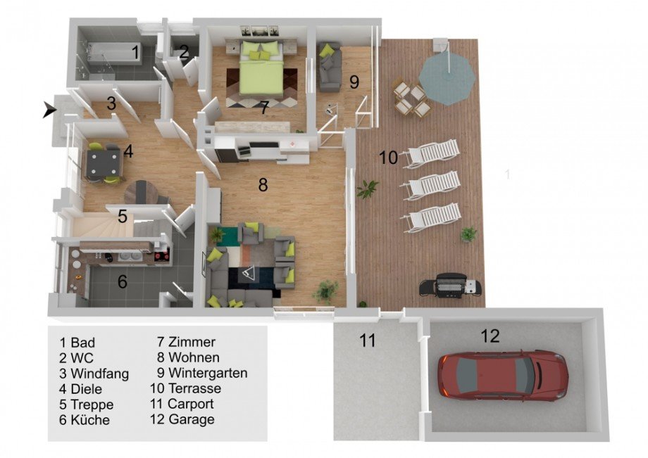 Grundriss Erdgeschoss Einfamilienhaus Wolfsburg / Tiergartenbreite