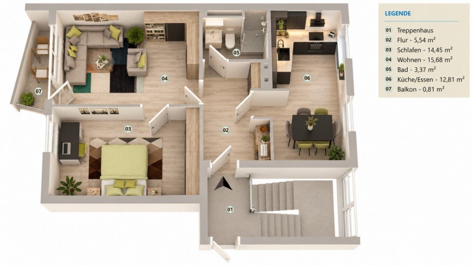 3D-Grundriss Etagenwohnung Wolfsburg / Rabenberg