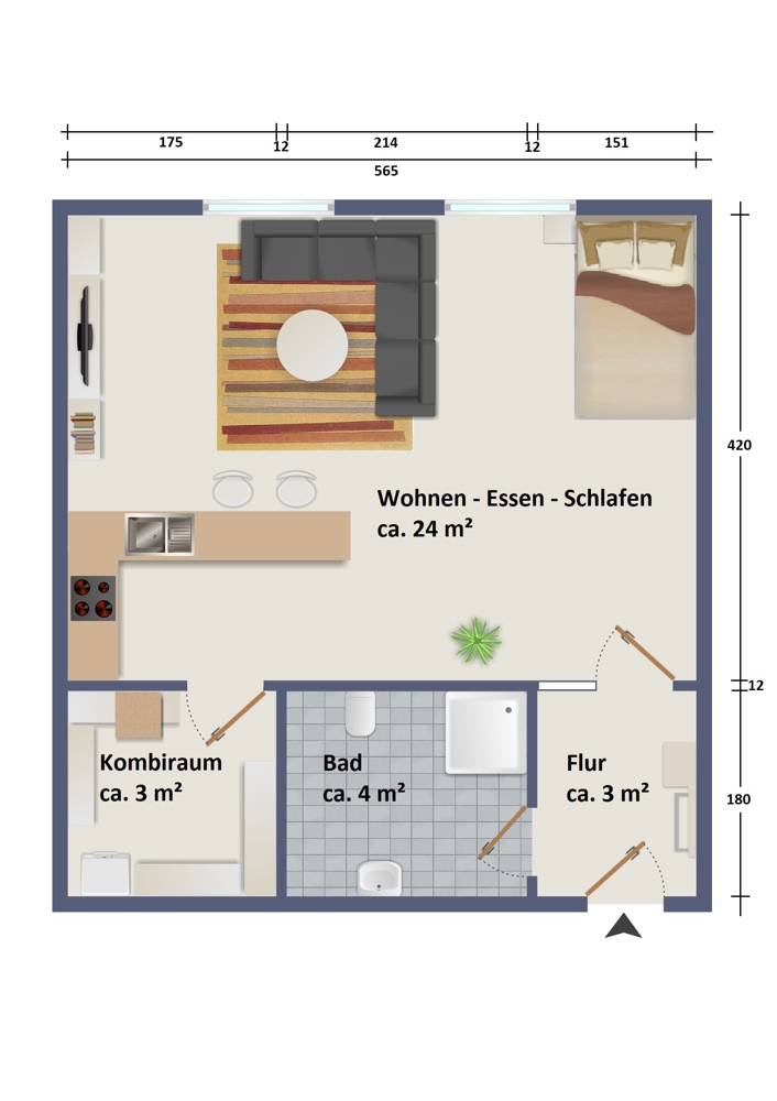 Grundriss Erdgeschosswohnung Wolfsburg / Neuhaus