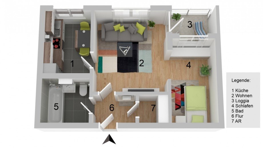 3D Grundriss Etagenwohnung Wolfsburg / Westhagen
