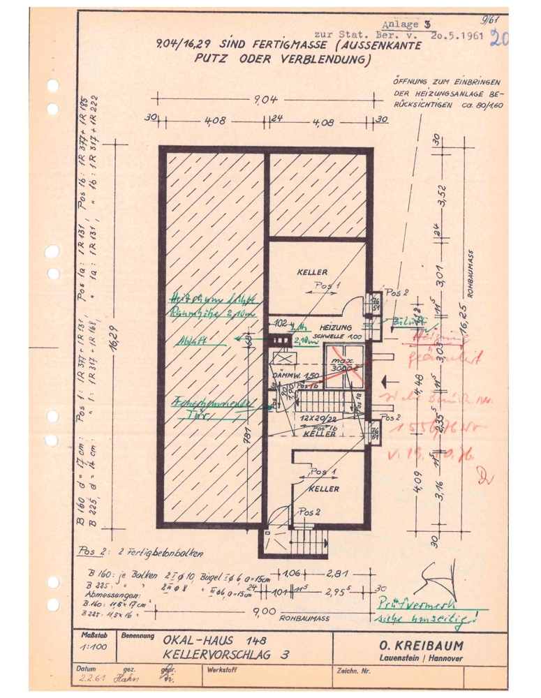 Grundriss Teilkeller Wohngrundst�ck Wolfsburg