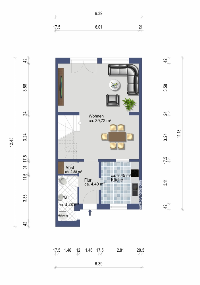 Grundriss Erdgeschoss Reihenmittelhaus Parsau