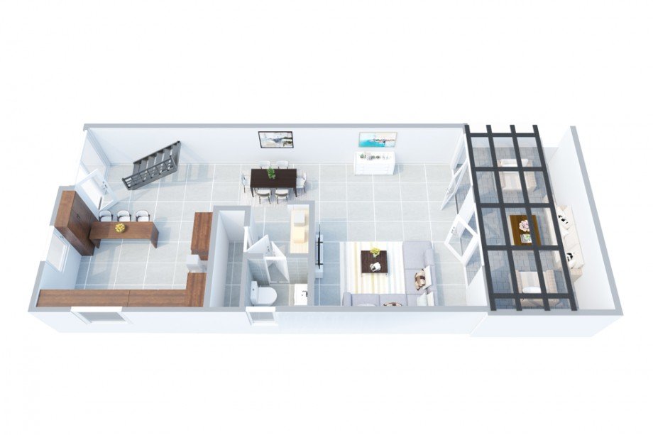Grundriss Erdgeschoss_Perspektive Maisonettewohnung Wolfsburg / Fallersleben
