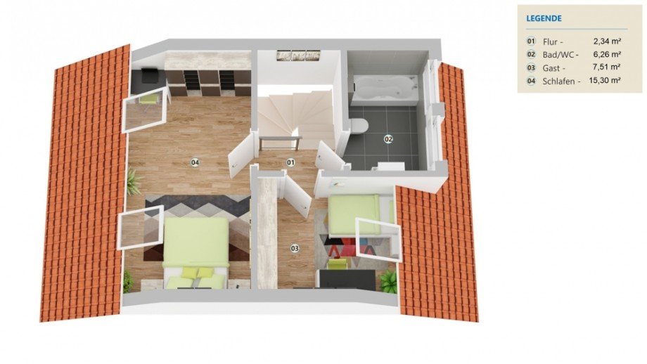 Grundriss Dachgeschoss Reihenmittelhaus Wolfsburg