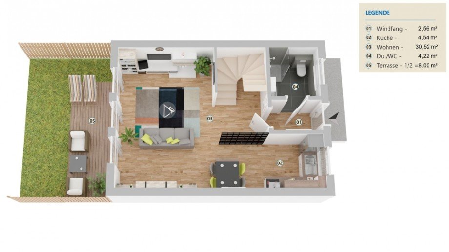 Grundriss Erdgeschoss Reihenmittelhaus Wolfsburg