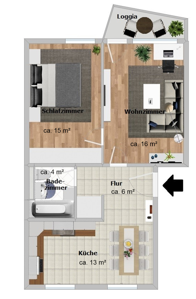Grundriss Etagenwohnung Wolfsburg / Rabenberg