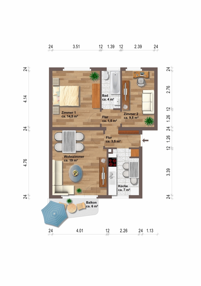 Grundriss fertig Etagenwohnung Wolfsburg