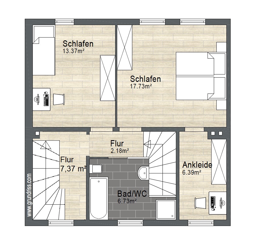 Grundriss OG Reihenmittelhaus Gifhorn